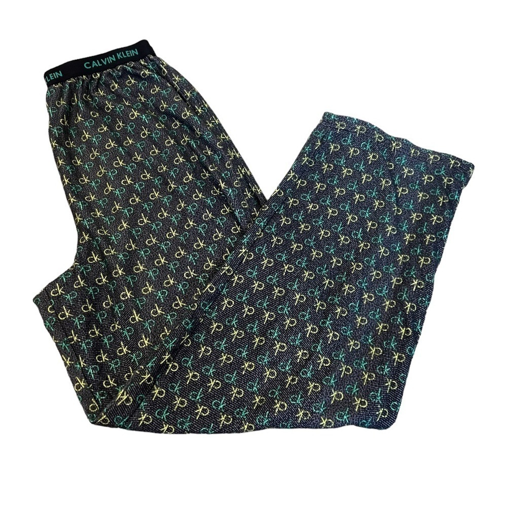 CALVIN KLEIN Black & Green Graphic Print Elastic Waist Loose Fit Pyjama Pant XL